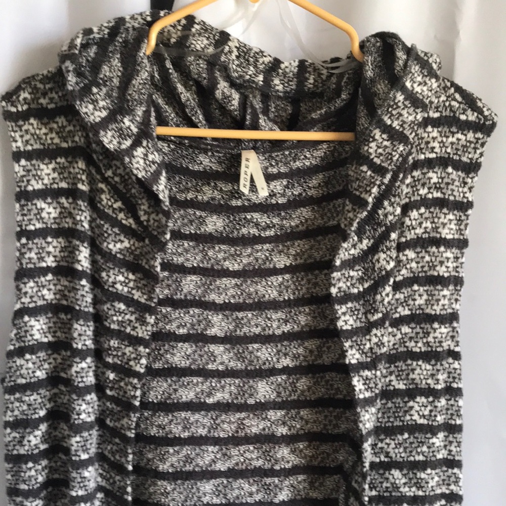 Roper sleeveless hooded Angora/cotton tri colored weaved duster cardigan